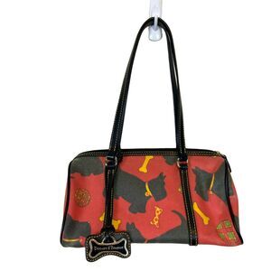 Dooney & Bourke Womens Red Scottie Dog Metal Bone Charm Satchel Handbag Limited